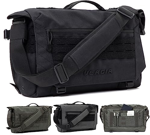 VEAGIA Kurirväska laptopväska portfölj Molle-system taktisk stil avtagbar axelrem axelväskor, Kolsvart, 16.5x11x4.5in