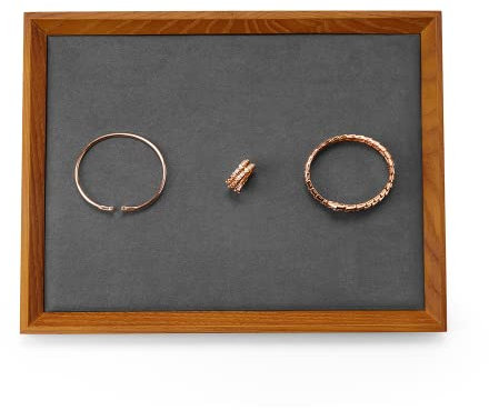 Oirlv Vassoio Per Gioielli Piatto In Legno Massiccio Vassoio Per Gioielli Cassetto Organizzatore Vetrina 4 Stile (30,5x23,5x2,5cm,Grigio Scuro)