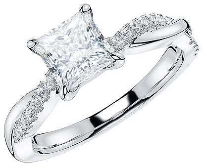 THELANDA Sterling Silver 4-Prong Petite Twisted Vine 1CT Simulated Princess Cut Diamond Engagement Ring Promise Ring (7)