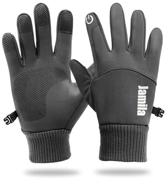 JAMILA Jamigloves Gants de moto d'hiver à écran tactile coupe-vent, gants thermiques antidérapants, gants de scooter imperméables pour moto, course, cyclisme, randonnée, eau, randonnée, Noir , GRIGIO