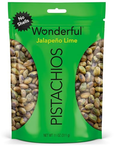 Wonderful Pistachios No Shells, Jalapeño Lime Flavored Nuts, 11 Ounce Resealable Bag, Spicy Nuts, Protein Snacks, Gluten Free Pantry Staples, Healthy Snacks
