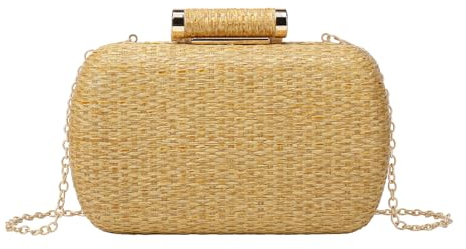 Jywmsc Bolso de Paja Elegante de la Tarde de Las Mujeres del Bolso del Embrague de La Paja Para el Bolso de La Playa del Verano de La Boda del Partido con La Cadena