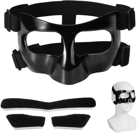Nässkydd för Bruten Näsa, 15x9,5cm Justerbart Ansiktsskydd med Kuddar Ansiktsskydd Ansiktsmask för Sportträning Nässkydd för Vuxna Tonåringar Basket Fotboll Baseboll (Svart)