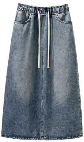 RWGSNB Falda para Mujer, Falda Vaquera Midi para Mujer Cintura Elástica Azul Faldas Vaqueras para Mujer con Cordón Faldas de Verano Ligeras para Mujer Ropa de Calle Suave y Cómoda del Reino Unido