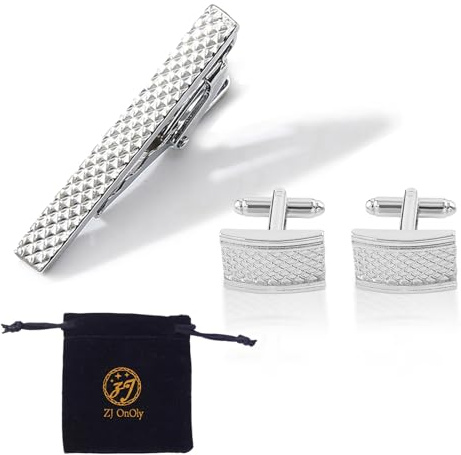 Cuff Link and Tie Clip Set, Business Shirts Cuff Link Tie Bar Clips Men Necktie Pinch Clip Personalised Cufflink Set Men Stainless Steel Wedding Business Gifts for Anniversary Wedding