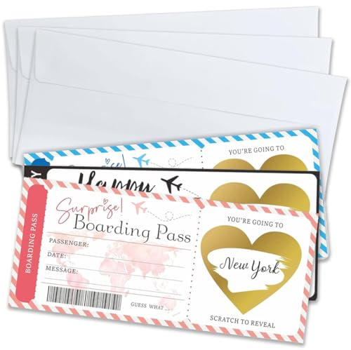 CPJJ 3 Tarjetas de Rascar Sorpresa DIY para Viaje con Sobres tarjeta regalo navidad regalos para viajeros tarjeta regalo navidad regalos carta personalizada(Rosa, Azul, Negro)