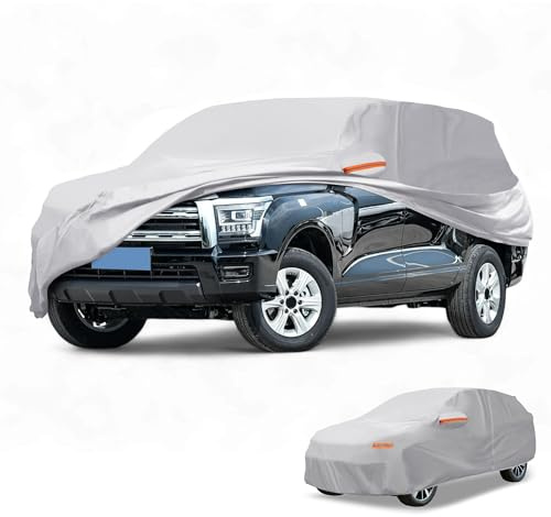Partuto Helt exteriör SUV bilöverdrag vattentätt alla väder för bilar utomhus fullt skydd regn sol UV-skydd 190T-PU silverton passar för SUV-längd 190 tum till 208 cm