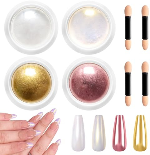 BISHENGYF Efecto Espejo UñAs Oro Rosa Mejorado - 【Efecto Espejo MáGico】 Polvo HolográFico Para UñAs, Polvo Brillante Para UñAs, Polvos UñAs Efecto Perla, Efecto Aurora De Sirena ArcoíRis for Nail DIY