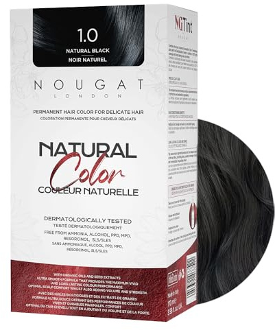 NOUGAT London Natural Black Natural Permanent Hair Dye Kit,Dermatologically Tested, Ammonia & Alcohol Free, 100% Grey Coverage, Hair Mask & Essence included, Long Lasting