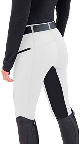 Toumov Horse Riding Pants for Women Training Horseback Riding Tights Equestrian Breeches Knee-Patch Youth Schooling Tights White