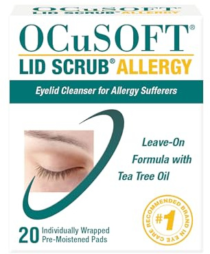 OCuSOFT Lid Scrub Allergy, Eyelid Cleanser, Pre-moistened Pads 20ct, Green Tea Extract and Tea Tree Oil, Leave-on Formula