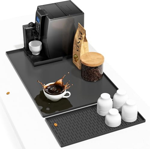 Kaffeemaschine Unterlage aus Silikon, Rutschfest & Hitzebeständig für Kaffeevollautomat, 60 × 40 cm, Silikonmatte mit Rand, Spülmaschinenfest, BPA-frei, Kompatibel mit Siebträgermaschine, Espresso