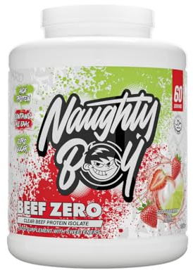 Naughty Boy Clear Beef Protein Isolate Powder, Muscle Growth and Recovery, Lactose Free, Zero Sugar, Low Fat, 1.8kg - 60 Servings (Strawberry Lime)