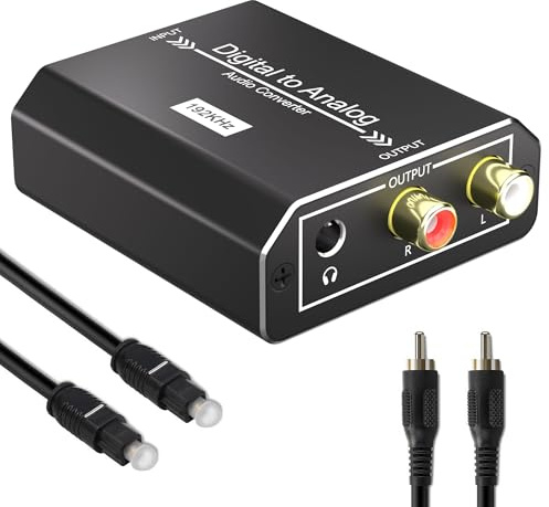 Digital to Analog Audio Converter,192KHz DAC Digital SPDIF Coaxial Optical Convert to L/R RCA, Toslink Optical to 3.5mm Jack Audio Adapter, PCM Audio Adapter for PS4 HD DVD Home Cinema Systems