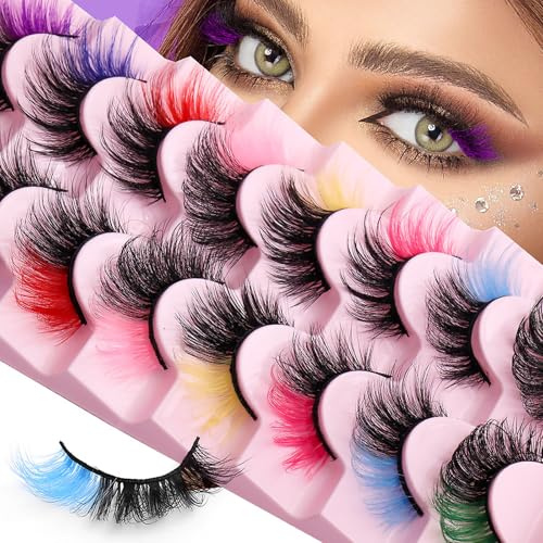 yufana Wimpern Färben, 8 Paar Künstliche Wimpern Selbstklebende Wimpern Set, Flauschige Weiche Wimpern, Die in Verschiedenen Parteien und Karnevalen Verwendet Werden Halloween (Farbe2)