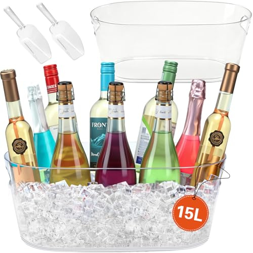 2 secchielli per ghiaccio per feste, 15 l, secchiello per champagne da 4 galloni con palette, vasca per bevande, forniture per champagne, birra, cocktail