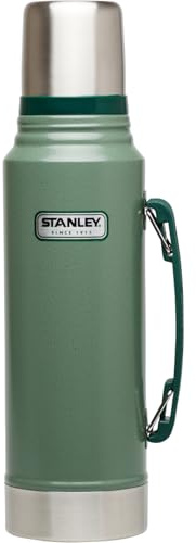 Stanley Heritage Classic Vacuum Bottle with Handle 1.1 qt | Wide Mouth w/Leakproof Cup Lid | Keep Drinks Hot or Cold | Insulated Stainless Steel Thermal Bottle | BPA-Free | Hammertone Green