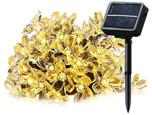 SALCAR 5 Meter Solar LED Lichterkette 20 Kirschblüten Deko Beleuchtung für Garten, Party, Festen, 2 Leuchtmodi Warmweiß