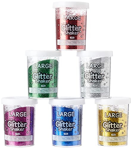 Baker Ross Große Glitzer-Streuer für Kunst und Kunsthandwerk für Kinder - Große Glitzer-Behälter, ideal zum Basteln in Klassenzimmern, Schulen und Vorschulen (6er-Pack), 100g