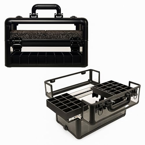 Ver Beauty 3,8 mm pansarakryl nagelkonstnär makeup fodral smycken reseorganisatör kosmetisk förvaring med 2 utdragbara brickor, Svart
