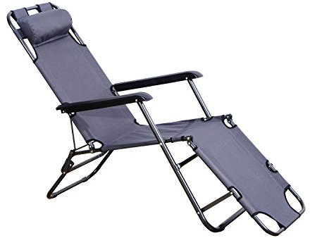 Outsunny Sonnenliege mit Kissen, Klappbare Strandliege, 2-Stufige Gartenliege, 2-in-1 Relaxliege, Metall + Oxfordstoff, Grau 135 x 60 x 89 cm