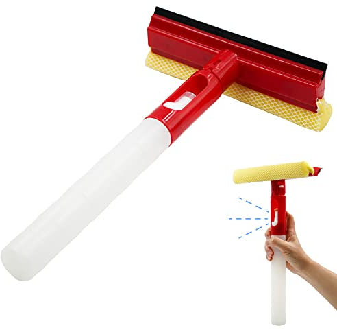 Dee Plus Limpiador de Ventanas 3 en 1, con pulverizador Integrado, Esponja, Limpiacristales Limpiador Profesional de Cristales, para Uso en automóvil, doméstico con Mango Desmontable (2 Pieza)