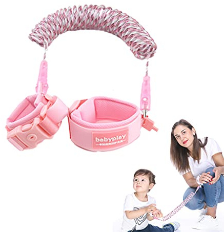 Anti Lost Belt/Locked Anti-Lost Child Safety Wrist Link, 360 Degree Rotating Joint Reflective Children Wrist Reins Safety Adjustable 1.5M Toddler Wrist Strap for Walking(Pink)