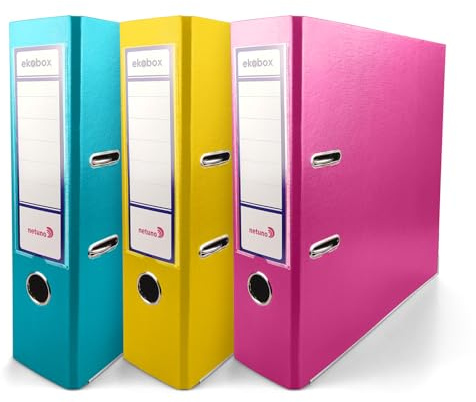 Netuno 3x classeur à anneaux turquoise jaune rose mix mécanisme à 2 anneaux dos de 8 cm classeurs plastiques classeur A4 rigide classeurs de bureau pour documents de format A4