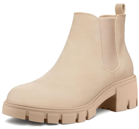 mysoft Women's Platform Chelsea Boots Lug Sole Slip On Chunky Block Heel Ankle Booties
