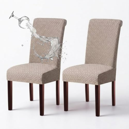 KELUINA Dining Chair Covers Waterproof Stretch Washable Khaki 2 Pack | Waterproof stretch dining chair slipcovers give chairs a neat fit with easy washable care for everyday dining.