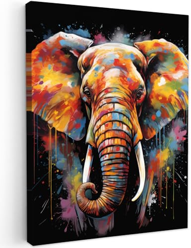 MuchoWow© Quadros Decoração Sala 50x70 cm Cuadros Decoracion Dormitorios Lienzos Decorativos para Dormitorios Modernos Elefante - Graffiti - Negro - Animales - Colores