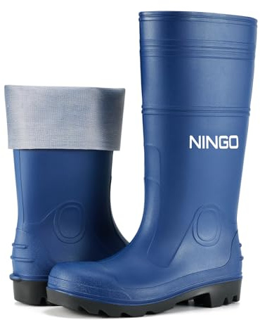 NINGO Men's Steel Toe Rain Boots, Waterproof Rubber Boots, Seamless PVC Rainboots, Puncture and Slip Resistant, Outdoor Fishing Gardening Boots for Men, for Agriculture and Industrial Working
