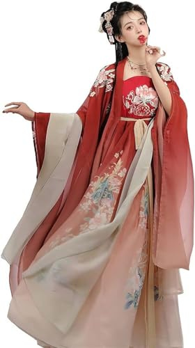 CYXZX Tradizionale Cinese spettacolo sul palco antico per donna, abito Hanfu, gonna girevole orientale, costumi tradizionali cinesi, rosso, S