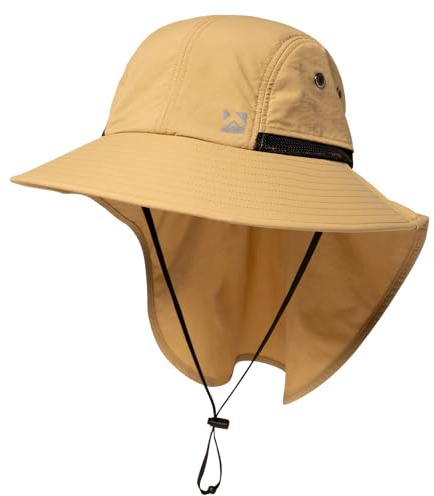 TOP-EX Chapeau de soleil imperméable pour homme - Large bord - Protection solaire - Bonnet de randonnée - Avec protection de la nuque - Pour safari - Pliable, 94599_Kaki, M-L