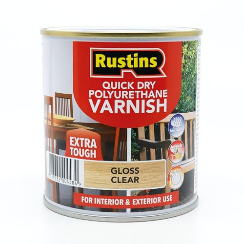 Rustins Quick Dry Poly Varnish Gloss Clear 1ltr -Tough, Water-Based Clear Finish in Gloss, Matt or Satin; Durable Protection for Interior Wood, Furniture and Floors