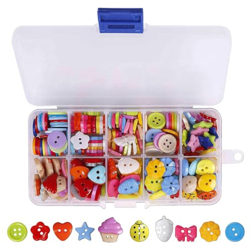 FDCGAS Botones infantiles para manualidades, 240 unidades, multicolor, pequeños botones para manualidades, de plástico, botones para muñecas infantiles, colores redondos, botones de resina con caja