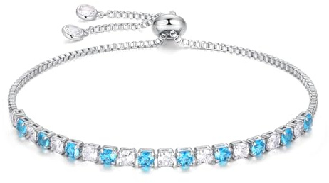 Armband för kvinnor, silverarmband för kvinnor 5A kubisk zirkon tennisarmband för kvinnor, damsmycken justerbart armband födelsedagspresenter till henne med låda, hjärtform, rektangel, romb, 9 inches
