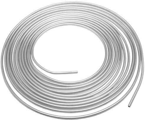 MOCNT 6,35mm Tubo de Freno para Auto 1/4 Kit de Línea de Freno Manguera de Freno Recubierta de Plata Zinc Reemplazo Automóvil Tubería de Freno Aceite Combustible 7,6m