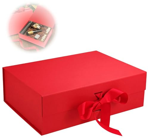 Cajas de Regalo Magnéticas Con Tapas y Lazo, Embalaje Reutilizable, Plegable, para Fiesta, Cumpleaños, Navidad, San Valentín - Rojo