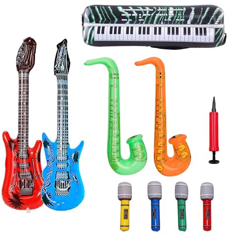 Werownsgso Kit d'accessoires de fête gonflables, instruments gonflables, guitare, saxophone, orgue électronique, radio, microphone, décoration de fête, accessoires photo pour fêtes, carnaval, fête à