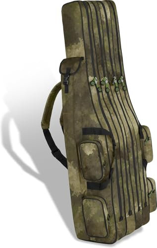 Wasserabweisende Angeltasche Rutentasche Angelrucksack Rod Case Fishing Bag Angelrutentasche -wählbar 3 oder 4 Rutenfächern - 125 cm bis 190 cm Farbe TAC 4 Innenfächer Größe 170 cm