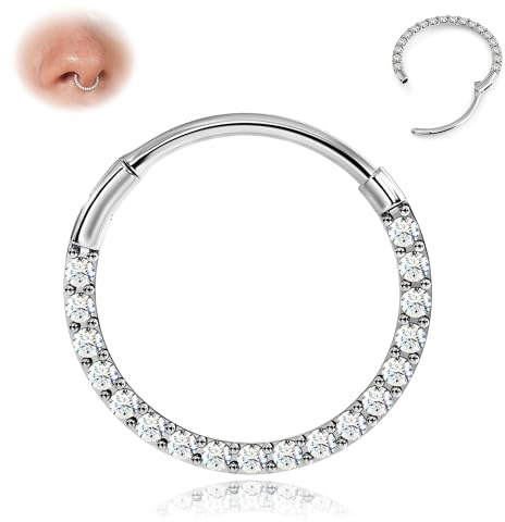 BodyBonita Piercing al Setto con CZ - Acciaio Chirurgico 316L Septum Piercing 20G Naso Cerchio Nostril Piercing Trago Helix Orecchino Cartilage Daith Piercing Naso Anello 7mm Argento