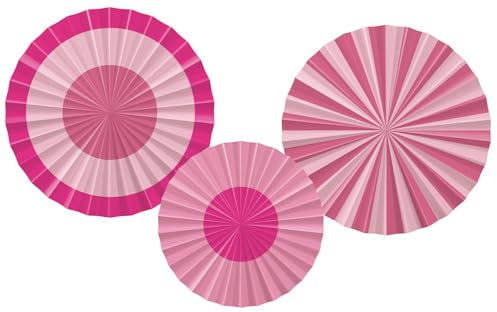 Folat B.V.-Folat 24314 papel rosa Set de abanicos Deco-Perfect Pink-3 piezas fiestas de bodas para festivales, carnavales, decoración de cumpleaños, baby shower para niñas, color rosado