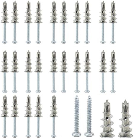 Fokroin 25PCS Vis et Chevilles Métal, Cheville pour Plaques de Plâtre, Chevilles pour Plaques, Cheville Placo, pour la Fixation dans Le béton, Les Briques, Les plaques de plâtre, etc
