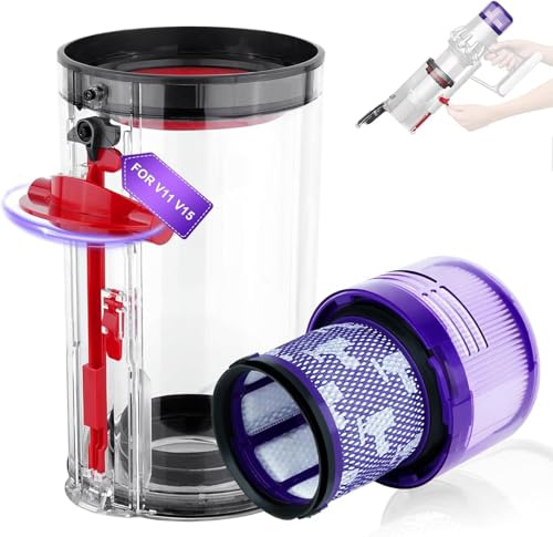 Upgraded Dust Bin Replacement Compatible with Dyson V11 V15 SV14 SV15 SV22 Vacuum Cleaner, Clear Bin Compatible with Dyson Canister Part No.970050-01/965443-01with HEPA Filter