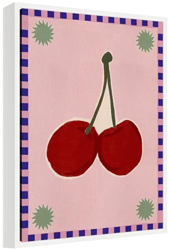 Kate and Laurel Lush Duo 1 Cherry Framed Canvas Wall Art by Shatha Al Dafai 18 x 24 Sylvie White, Modern, Abstract Art for Wall Decor, Living Room, Bedroom