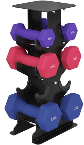 SPORTNOW Hanteln Set 4 Paar Kurzhanteln mit Aufbewahrungsständer, rutschfeste Griffe, Hexagon Hantelset Kurzhantel Set für Heimtraining, Fitnessstudio