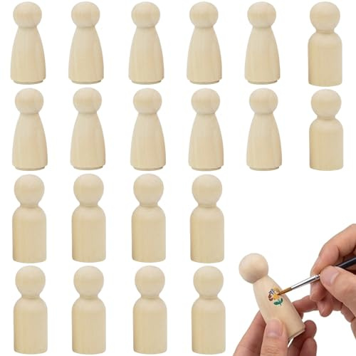 UxuoQxa Spielfiguren Holz, 20 Holzkegel zum Bemalen, Holzfiguren für kreative Projekte, Handwerksarbeiten und individuelle Dekorationen, 5,3 x 2 cm
