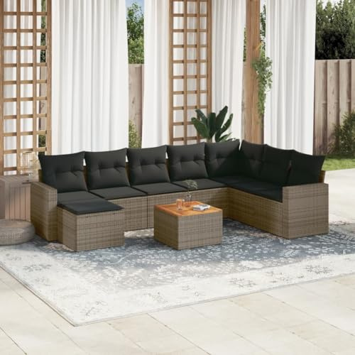 Kaloriko Set di divani da giardino da 9 pezzi con cuscino imbottito, in rattan sintetico, resistente alle intemperie, modulare, per terrazza, balcone, giardino d'inverno, comodo gruppo di sedute con