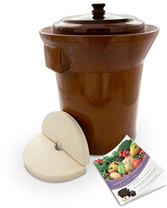 Kerazo Premium Gärtopf [Form 1] - 10.0 Liter aus hochwertiger Steinzeug Keramik inkl. Deckel und Stein - 15mm Wandstärke